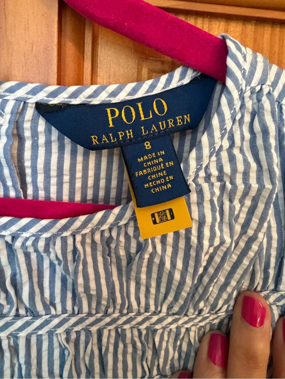 Polo by Ralph Lauren Blue & White Striped Ruffle Sleeve Top